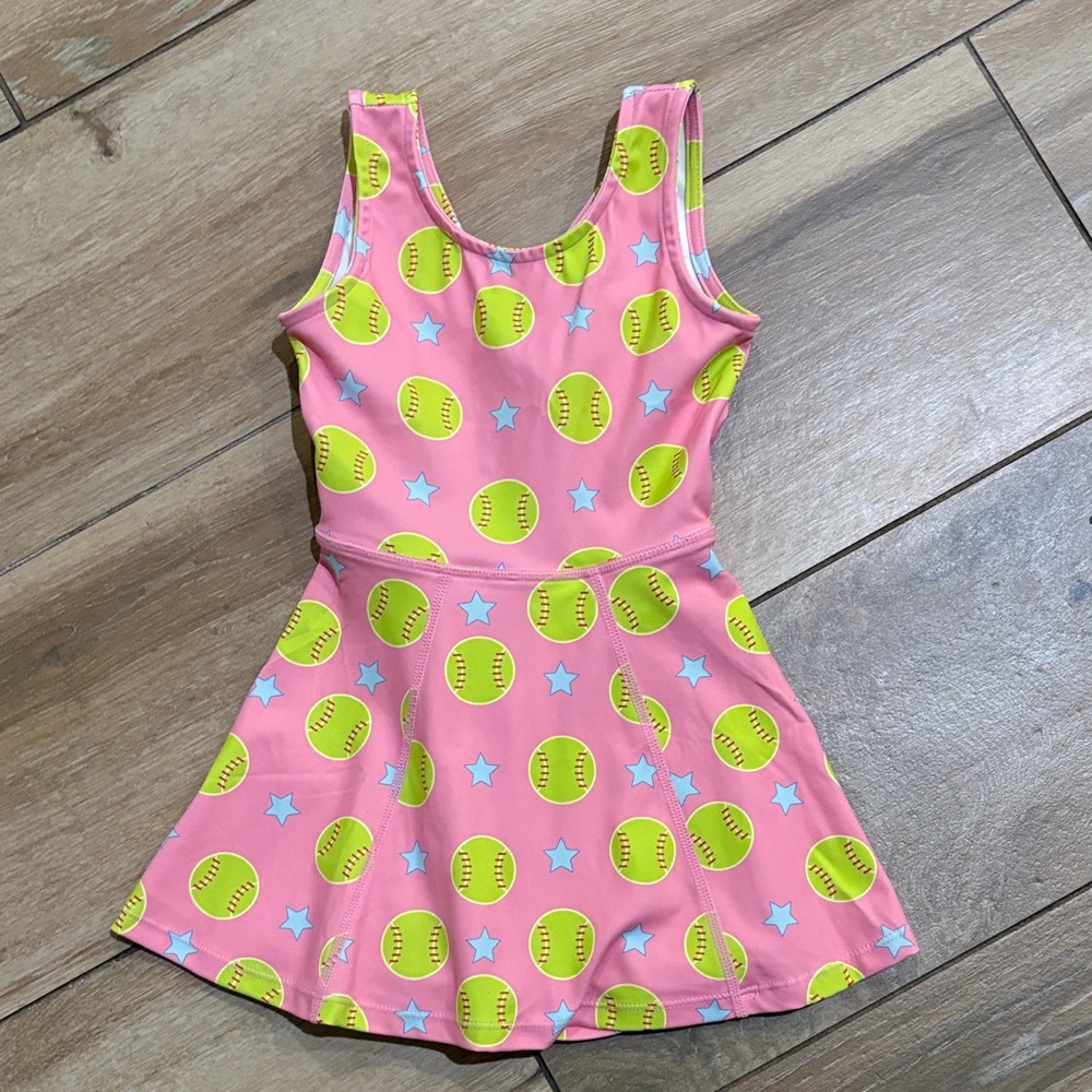 Sweet Honey Pink Dress with Yellow Tennis Ball Pattern